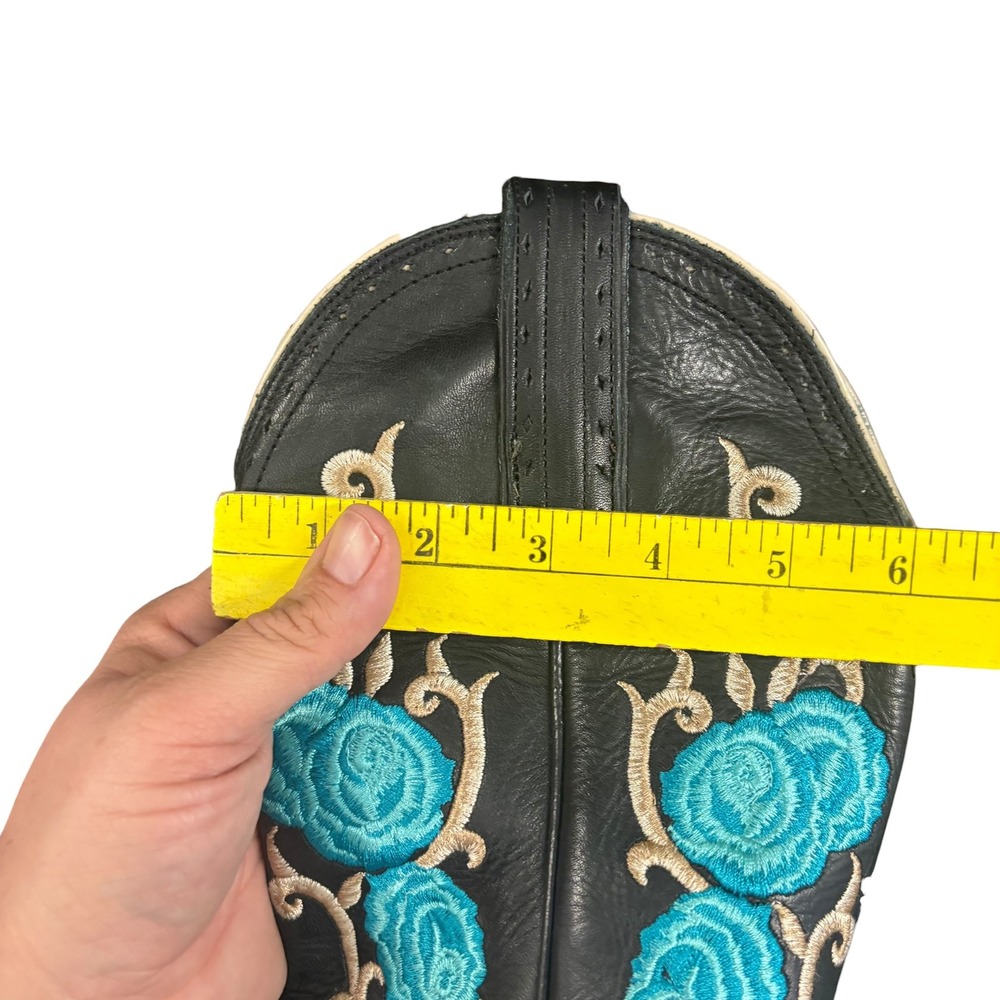 Ariat Black Leather Turquoise Floral Embroidered Snip Toe Western Boots 7 B - Picture 13 of 14